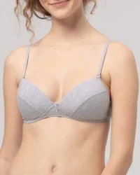 Key My First Bra TBC 024 bawełniany stanik dla nastolatek z odpinanymi ramiączkami - szary melanż
