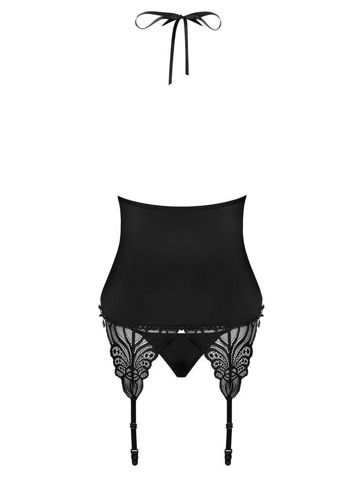 828-COR-1 gorset i stringi – czarny Obsessive