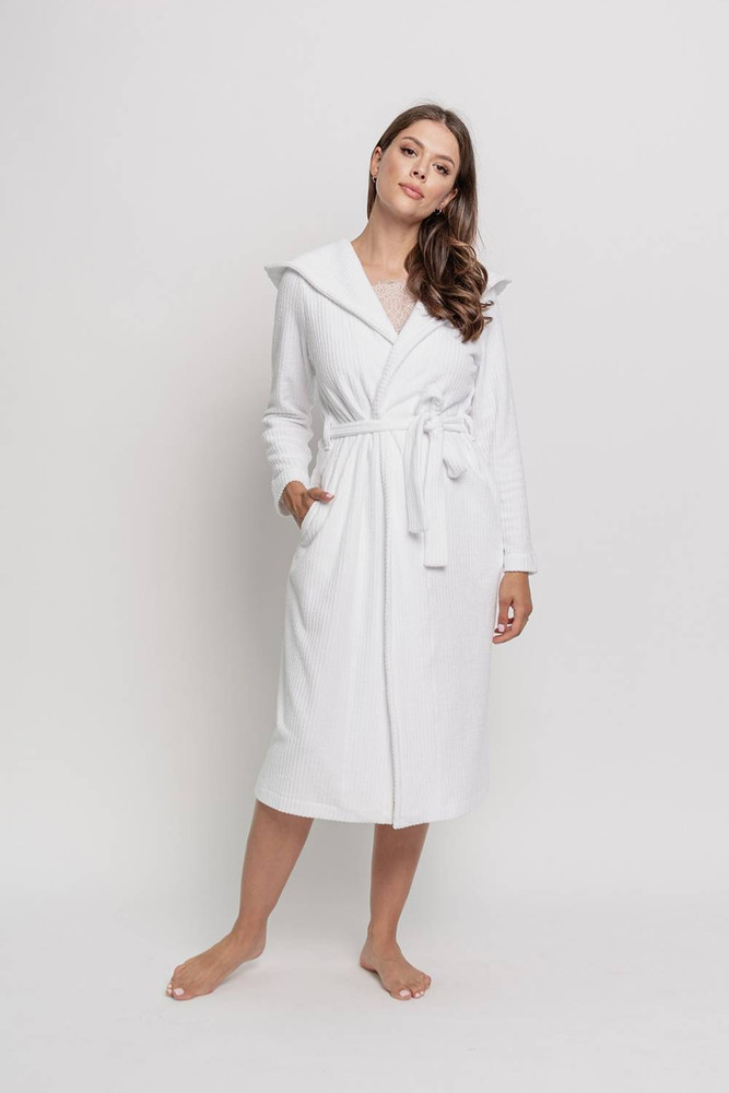 Szlafrok - z kapturem bawełniany plus size OH!ZUZA N&D R03 - śnieżna biel