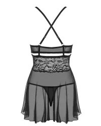 838-Bab-1 Babydoll Ze Stringami Czarny Obsessive