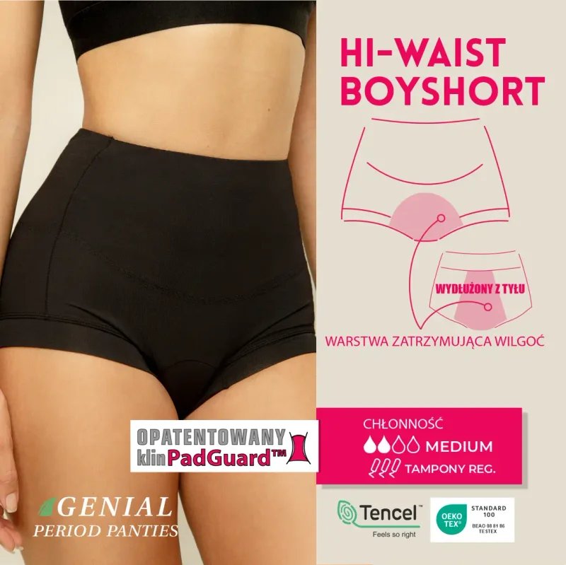Majtki menstruacyjne z wysokim stanem - czarne